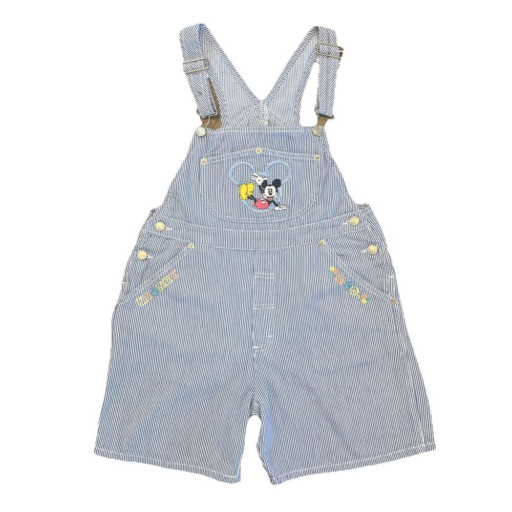 Vintage 90s Mickey And Co Overalls Shorts Embroidered Disney Denim Kids Size 10